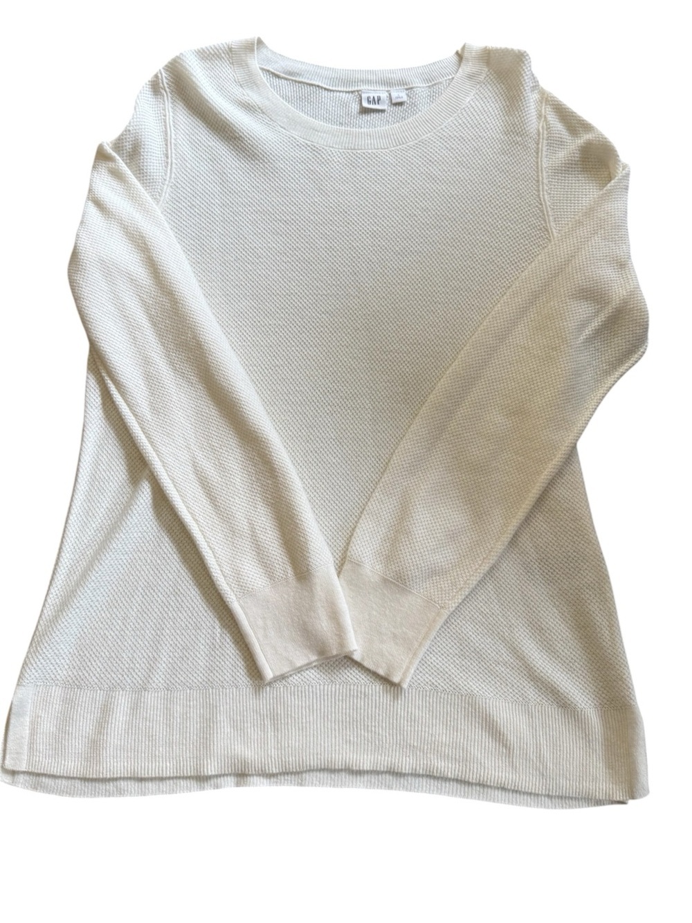 GAP Ivory Waffle Knit Sweater Womens Large Crewneck Soft Pullover Cream